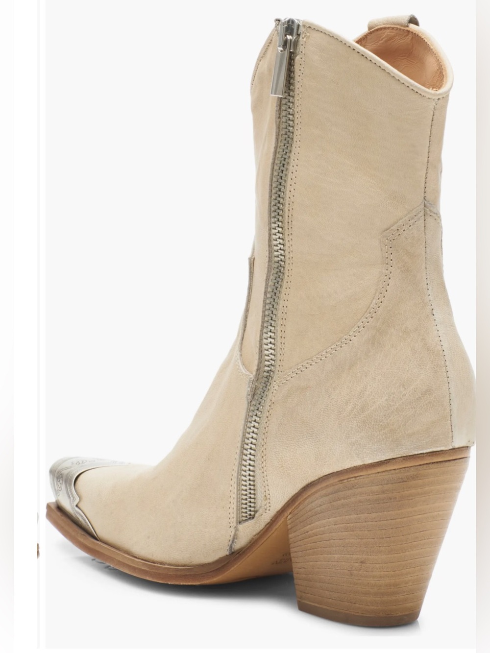 Bone Western Ankle Boots with Metallic Toe - Picture 2 of 8